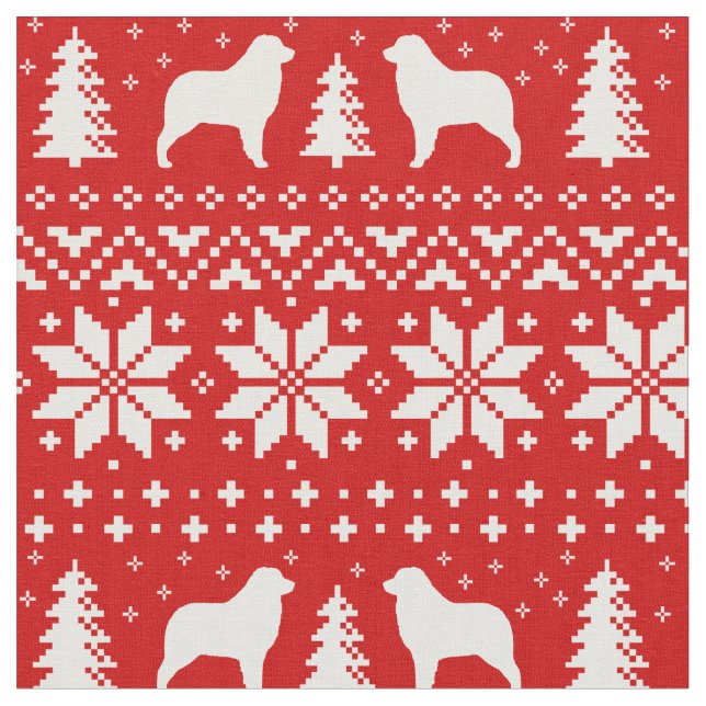 Australian Shepherd Silhouettes Christmas Holiday Fabric (Close Up)