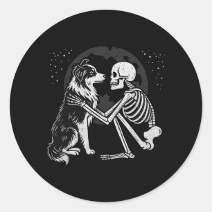 Australian Shepherd Skeleton Moon Halloween Dog Classic Round Sticker