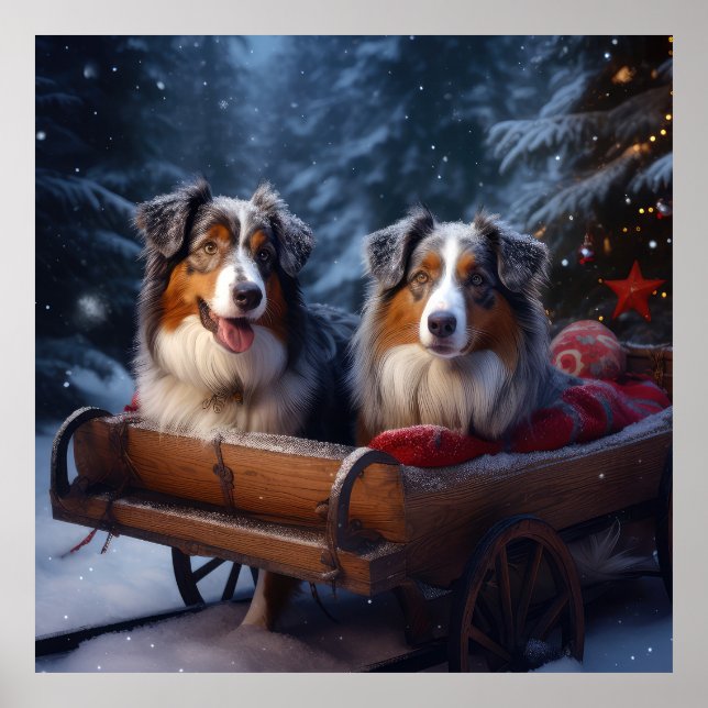 Australian Shepherd Snowy Sleigh Christmas Decor (Front)