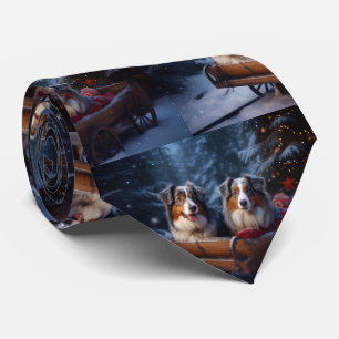 Australian Shepherd Snowy Sleigh Christmas Decor Tie