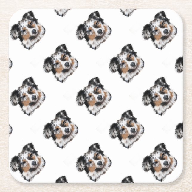 Australian Shepherd Square Paper Coaster (Front)