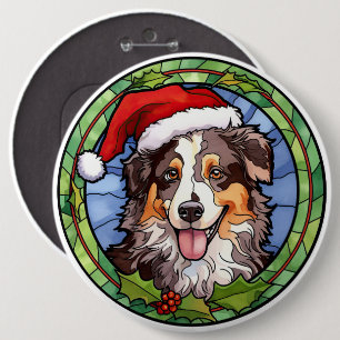 Australian Shepherd Stained Glass Christmas 6 Cm Round Badge