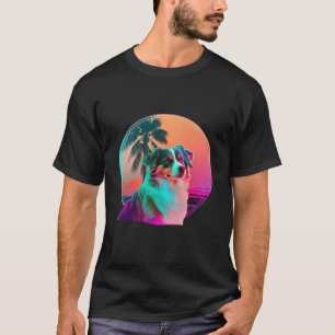Australian Shepherd Synthwave 80s Retrowave Aesthe T-Shirt