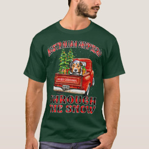 Australian Shepherd Through The Snow Christmas Dog T-Shirt