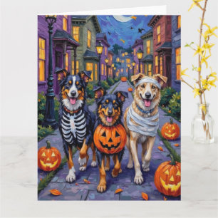Australian Shepherd Trick-or-Treating in Halloween Card