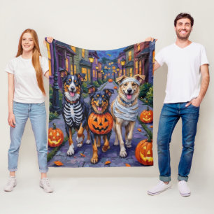 Australian Shepherd Trick-or-Treating in Halloween Fleece Blanket