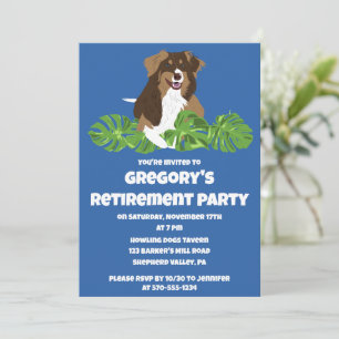 Australian Shepherd Tropical Leaves Party Invitation