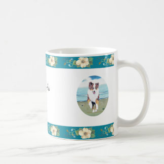 Australian Shepherd ~ Turquoise Floral Design Coffee Mug