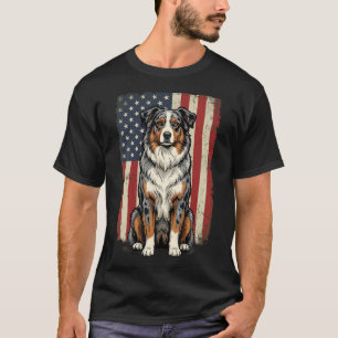 Australian Shepherd Usa Flag 4Th Of T-Shirt