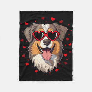 Australian Shepherd Valentine Heart Cute Dog Lover Fleece Blanket