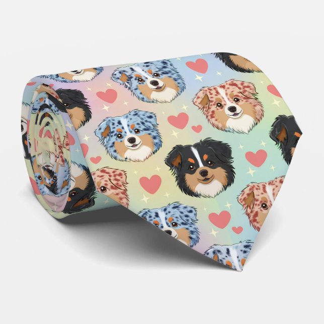 Australian Shepherd Valentine Hearts Pattern Dog Tie (Rolled)