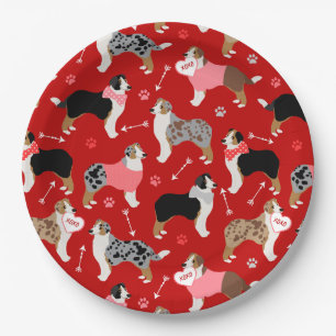 Australian Shepherd Valentine Pattern Paper Plate