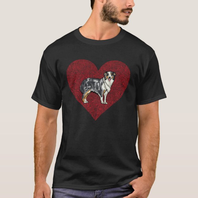 Australian Shepherd Valentines Day Dog Love Finger T-Shirt (Front)