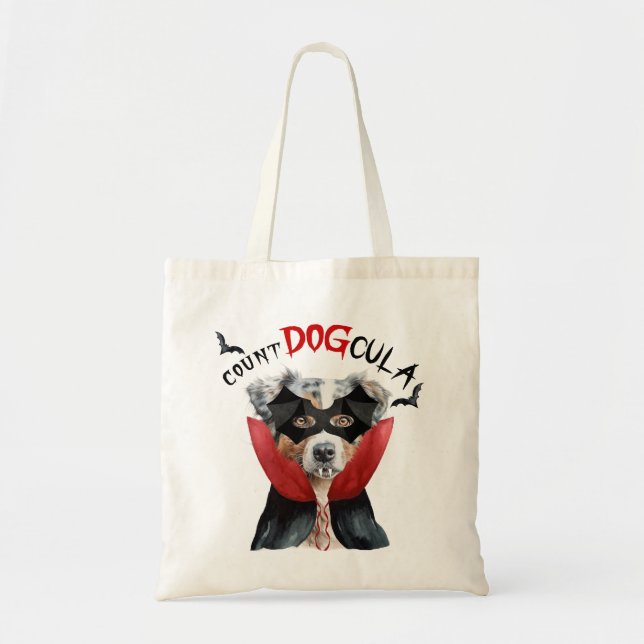 Australian Shepherd Vampire Dog Trick or Treat Tote Bag (Front)