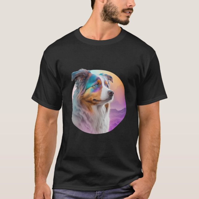 Australian Shepherd Vaporwave Retrowave Aesthetic  T-Shirt (Front)