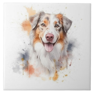 Australian Shepherd Watercolor Dog Tile