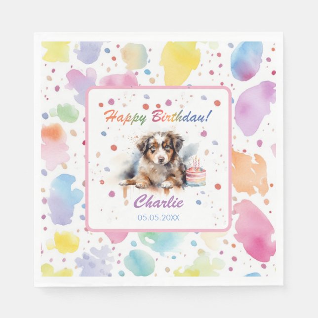 Australian Shepherd Watercolor Paper Napkins (Front)