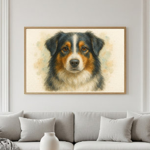 Australian Shepherd Watercolor Portrait Poster
