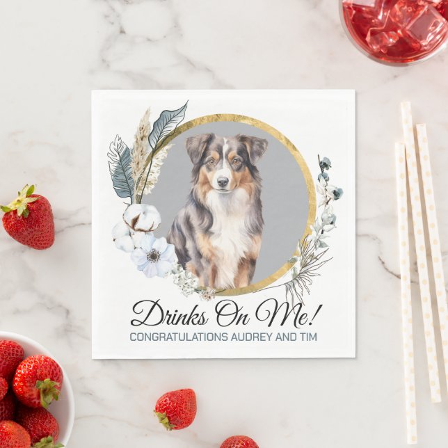 Australian Shepherd Wedding Napkins With Photo (Insitu)