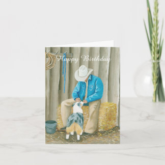 Australian Shepherd Western Art Birthday Note Card