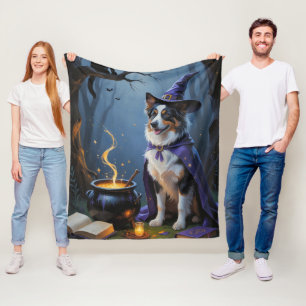 Australian Shepherd Whimsical Halloween Painting Fleece Blanket