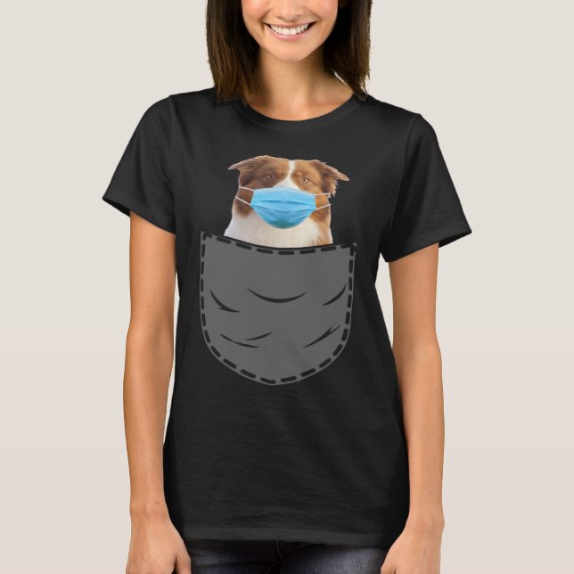 Australian Shepherd with mask in the breast pocket T-Shirt (Front)