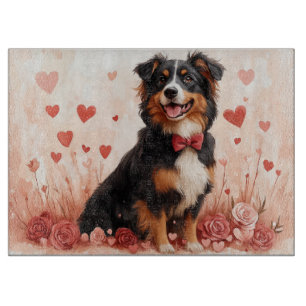 Australian Shepherd with Roses - Valentine's Day  Cutting Board