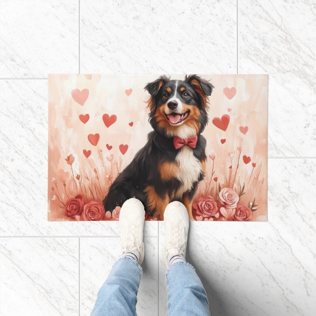 Australian Shepherd with Roses - Valentine's Day  Doormat (Indoor)