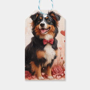 Australian Shepherd with Roses - Valentine's Day Gift Tags