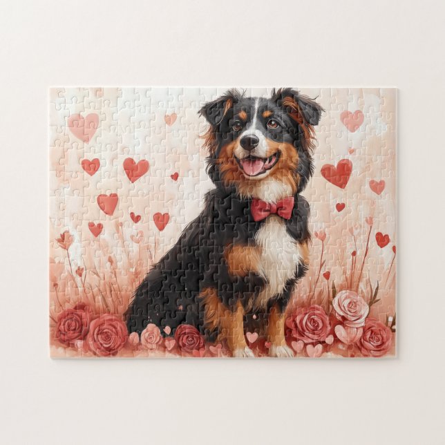 Australian Shepherd with Roses - Valentine's Day  Jigsaw Puzzle (Horizontal)