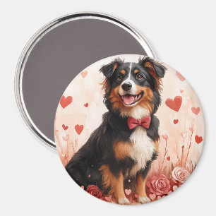 Australian Shepherd with Roses - Valentine's Day  Magnet