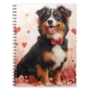 Australian Shepherd with Roses - Valentine's Day Notebook