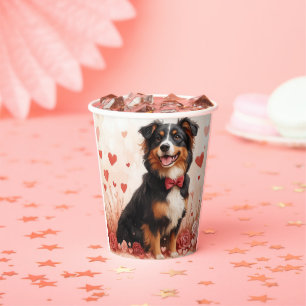 Australian Shepherd with Roses - Valentine's Day  Paper Cups