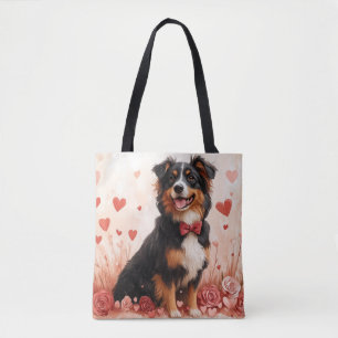 Australian Shepherd with Roses - Valentine's Day  Tote Bag