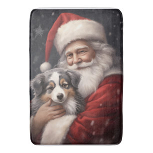 Australian Shepherd with Santa Claus Christmas  Bath Mat