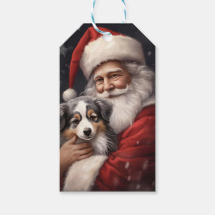 Australian Shepherd with Santa Claus Christmas Gift Tags