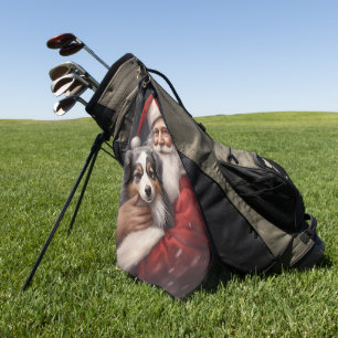 Australian Shepherd with Santa Claus Christmas  Golf Towel