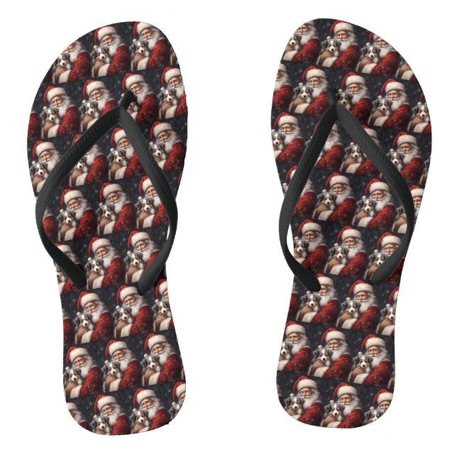 Australian Shepherd with Santa Claus Christmas  Jandals (Footbed)