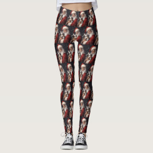 Australian Shepherd with Santa Claus Christmas  Leggings