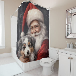 Australian Shepherd with Santa Claus Christmas  Shower Curtain
