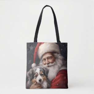 Australian Shepherd with Santa Claus Christmas  Tote Bag