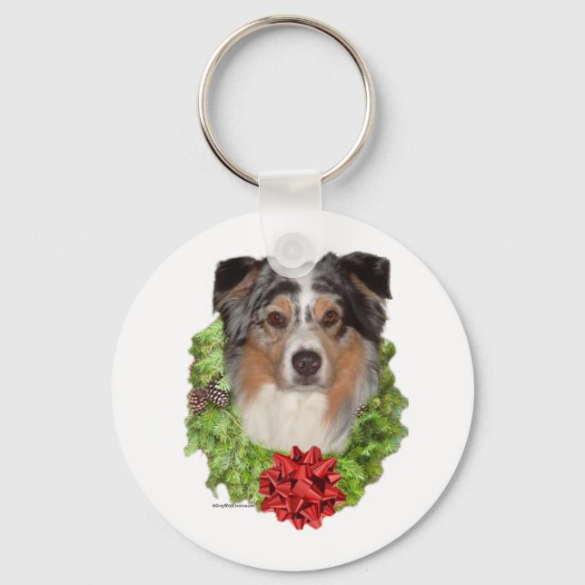 Australian Shepherd Wreath - Keychain (Front)