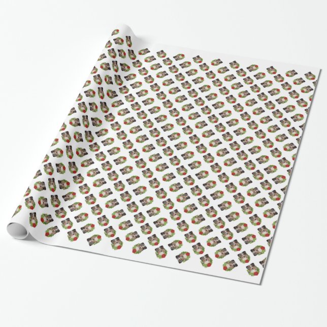 Australian Shepherd Wreath Wrapping Paper (Unrolled)