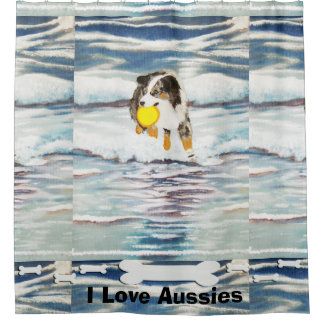 Australian Shepherd "Yippee" Frisbee Shower Decor Curtain