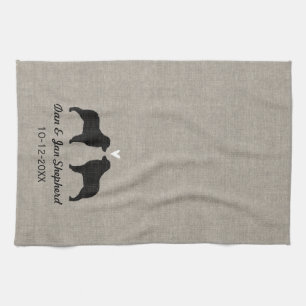 Australian Shepherds with Heart and Text Tea Towel