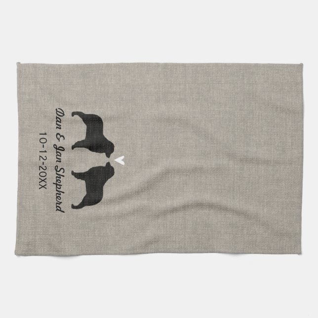 Australian Shepherds with Heart and Text Tea Towel (Horizontal)