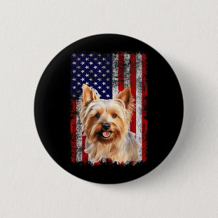 Australian Silky Terrier Dog Lover Flag 4th of 6 Cm Round Badge