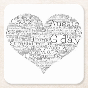 Australian slang heart square paper coaster