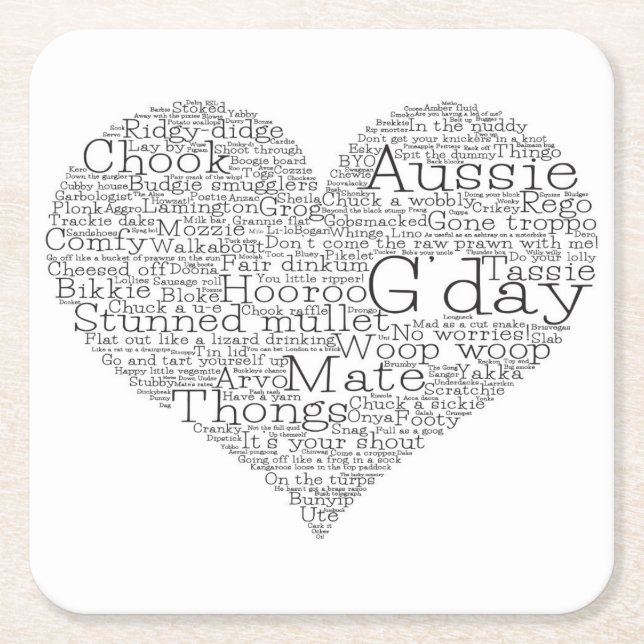 Australian slang heart square paper coaster (Front)