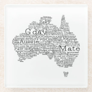 Australian slang map glass coaster